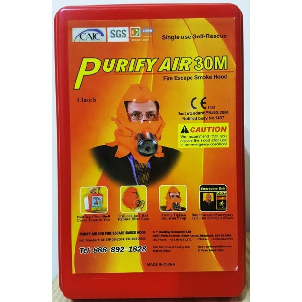 PURIFYAIR 30M CE Certified 30 MINUTE HARD CASE SMOKE ESCAPE HOOD